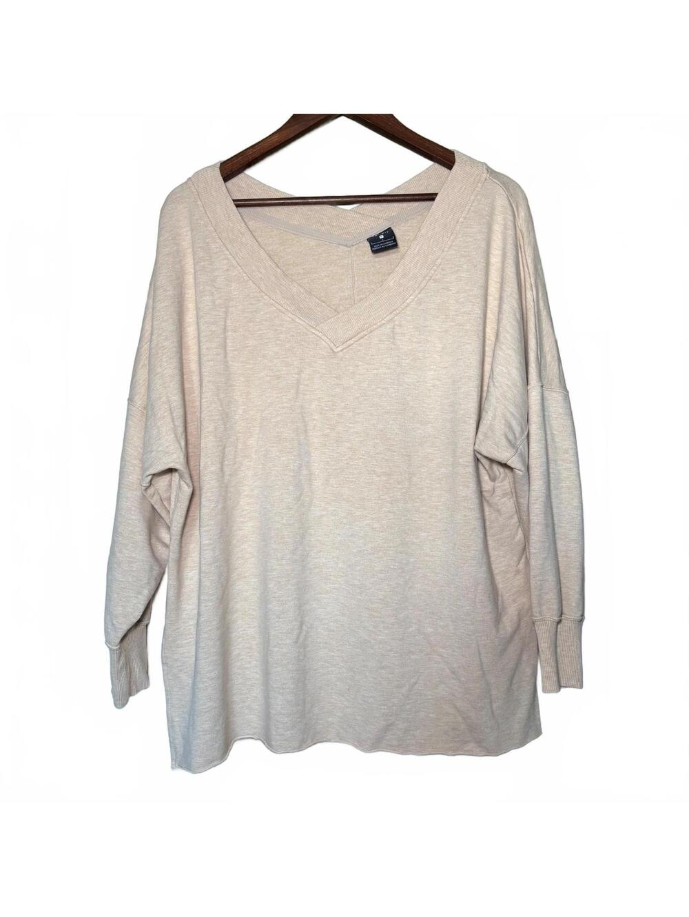 Nike Dri-FIT Oversized Beige V-Neck Long Sleeve Terry Sweatshirt Top Large